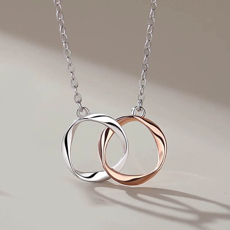 Mobius Ring Necklace - Unisex 925 Sterling Silver Couple Jewelry