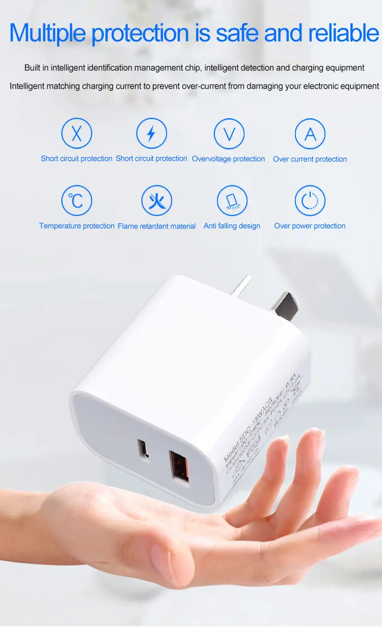 Dual Ports 18W PD QC3.0 USB C Charger Power Adapter AU Plug PD Wall Charger For iPhone 12/11 Pro for Samsung Phone Charger