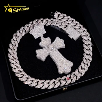 Trending Products Charm Moissanite Cross Pendant Fancy Cut Cuban Chain 925 Silver Hip Hop Iced Out Pendant Religious Jewelry Men