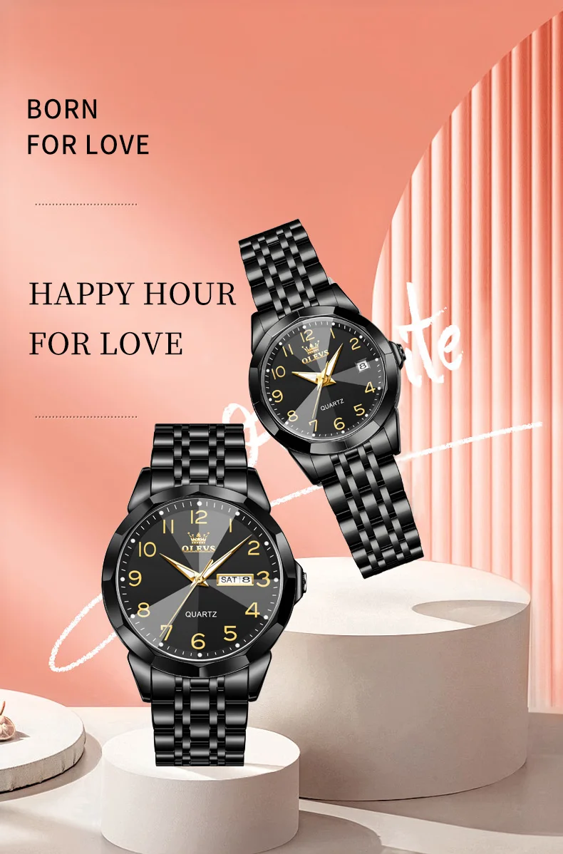 OLEVS 9970 2026 New Fashion Stainless Steel Band Lover's Watch Pair Men and Women Set Wristwatches Luxury Gifts Couple Watches