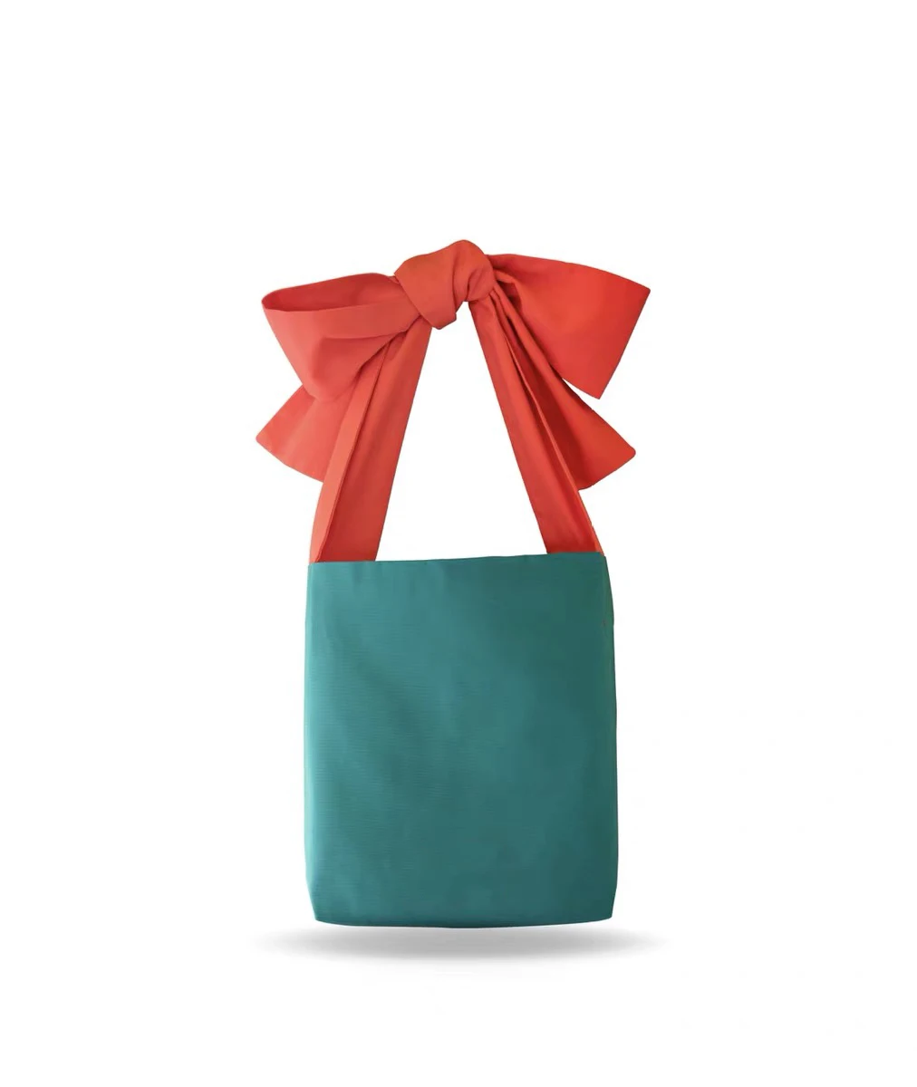 Wholesale Casual Cute Girl Personalised Bowknot Tote Bag Canvas Foldable Reusable Shopping Cotton Bow Tote Bag