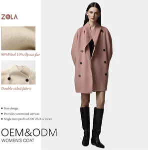 Customized Ladies' Woolen Alpaca Fur Casual Coat Solid Color Double Breasted Button Closure Winter Keep Warm
