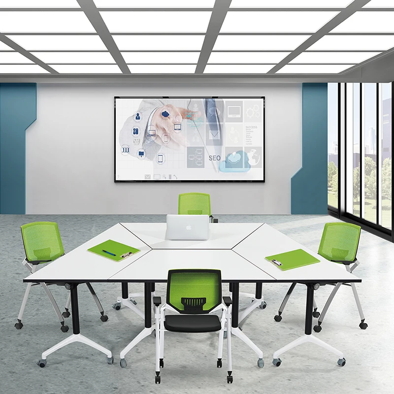 Folding Training Table Combination Trapezoid Mobile Office Conference Strip Table Splicing Desk Chair Six-sided Table