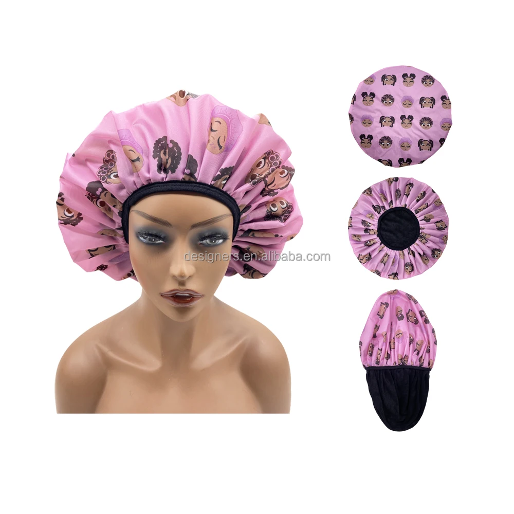 Customized Reversible Double Layer Polyester Satin Waterproof Bath Cap