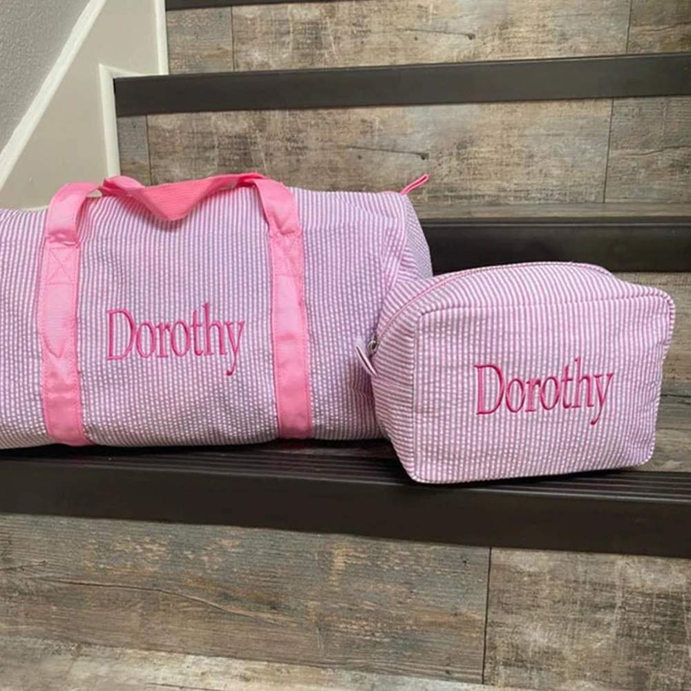 Custom Tote Camping Zipper Closure Large Capacity Seersucker Luggage Gym Travel Duffel Bag