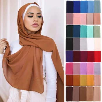 Wholesale High Quality Plain Women Islamic Shawls Headband Muslim Hijabs Headscarf Heavy Chiffon Hijab Scarf
