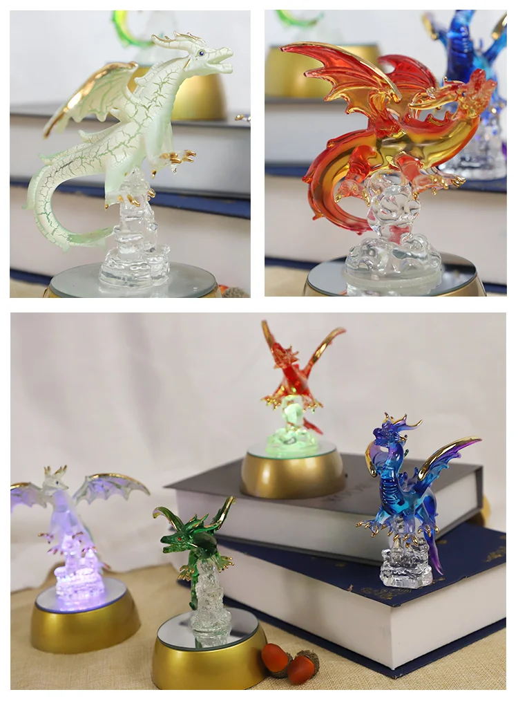 Wonderful home decor led lighted table ornament glass Chinese dragon details