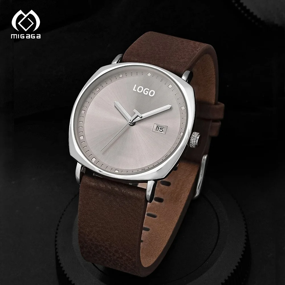 Custom Simple Elegant Calendar Business Style High-End Niche Leather Strap Quartz Men's  Watch