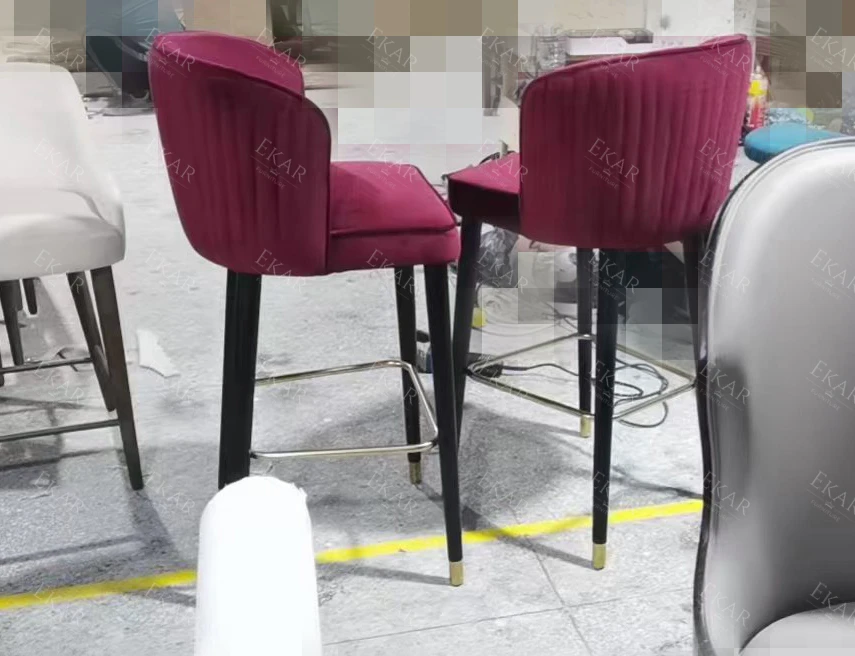 Light Luxury high quality Restaurant Furniture Metal Commercial High Chair Velvet Bar Stool factory