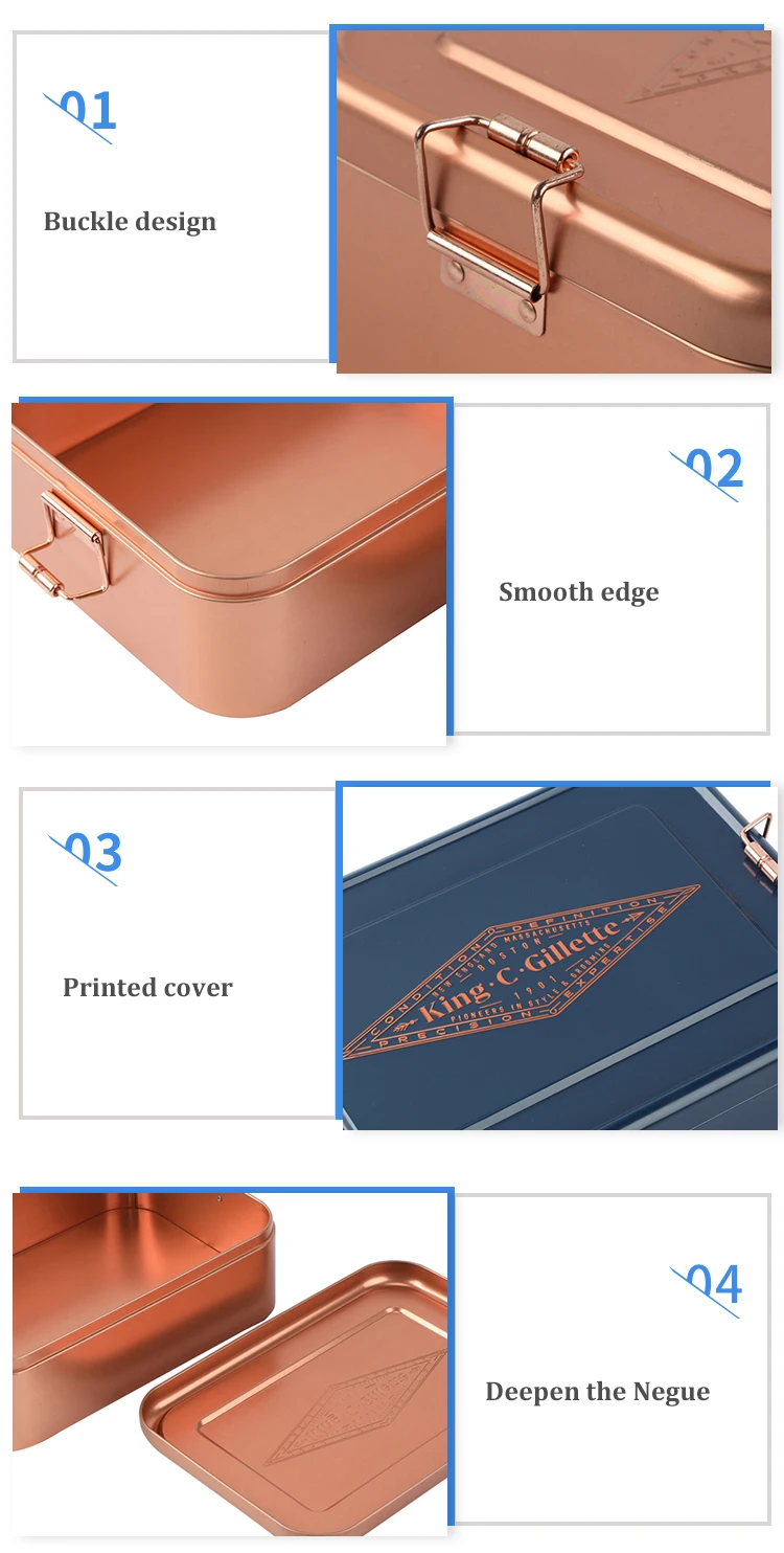 New Arrival 220X155x70mm Cmyk Color Tinplate Type Design Child Proof Cookies Tin Container Boxes
