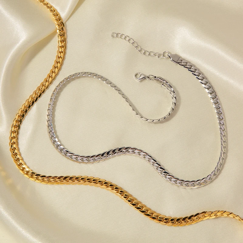18K PVD Gold Plated Curb Chain Necklace - Waterproof & Stylish