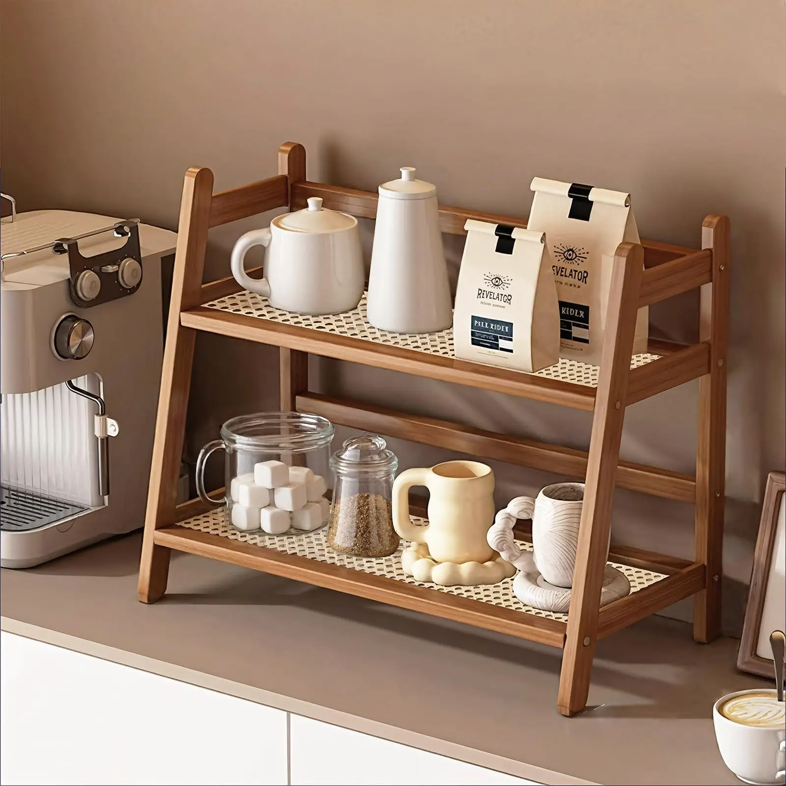 Bamboo Cup Holder Countertop Storage Rack Kitchen Counter Rack Tea/Coffee Bar Accessories Cup Display Storage Container