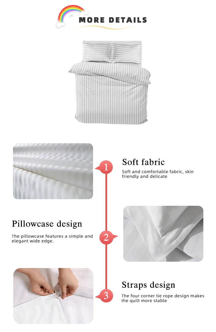 Low Price Wholesale White Hotel Bedding Set Cotton Polyester Queen Size 3pcs Duvet Cover Set details