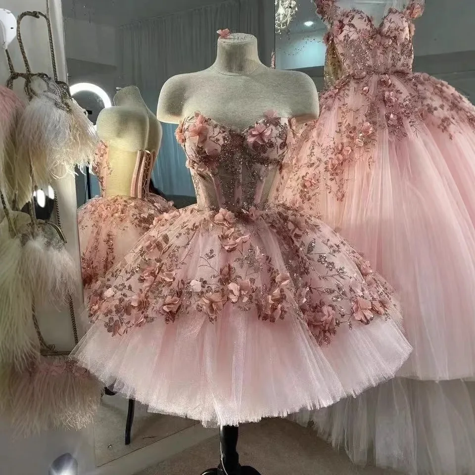 SWS961 Vestido De 15 Anos Light Pink Ball Gown Quinceanera Dress Lace  Flowers Sweet 16 Dress Pageant Gowns