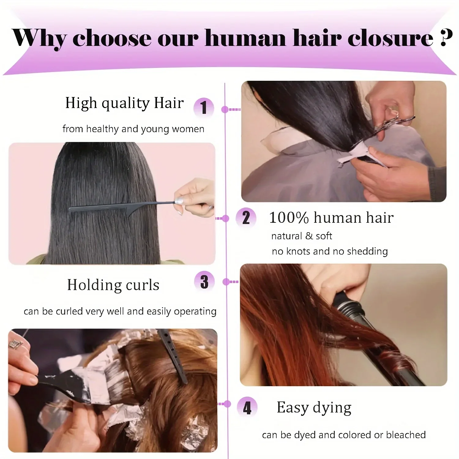 Straight Human Hair Lace Closure 2x4 Hand Tied Pre-plucked Baby Hairs Middle Part Natural Color Women_voghion.com