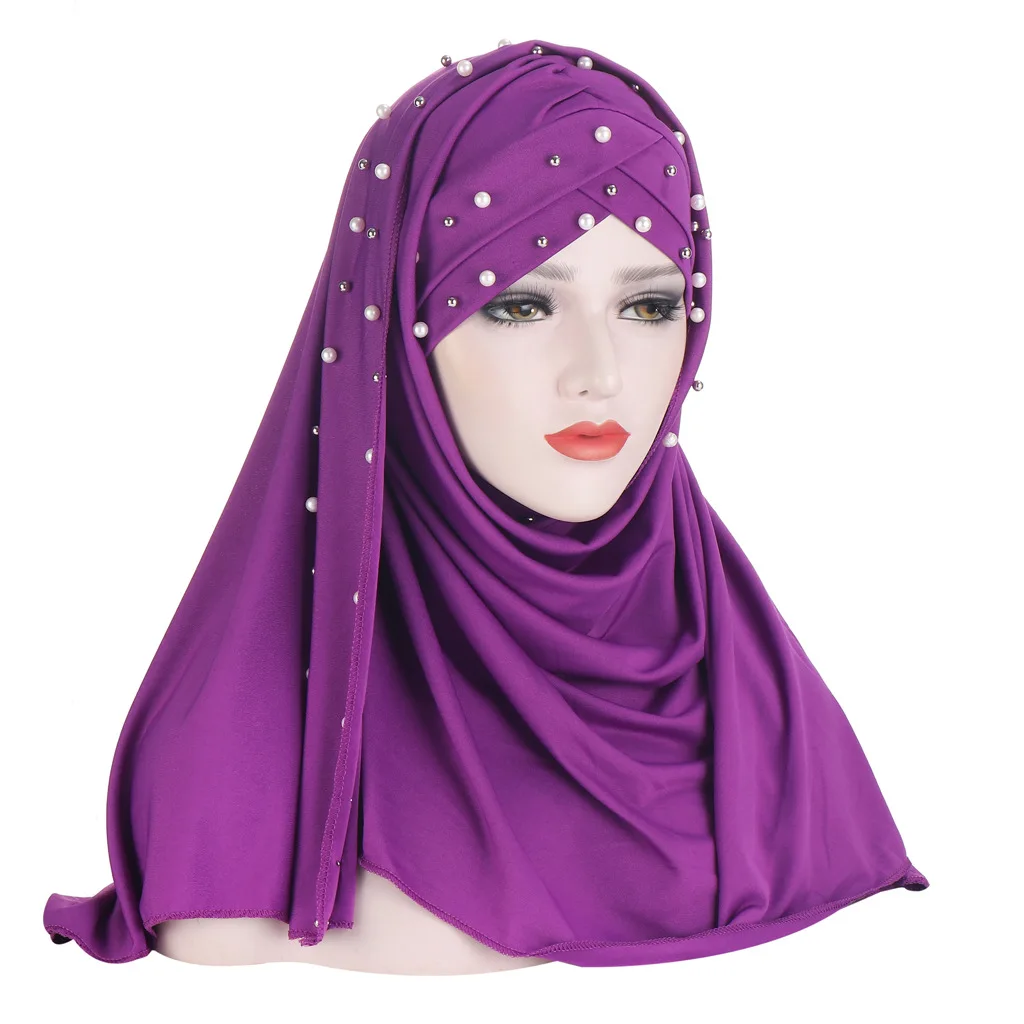 Hot Sale Women Hijab Very Beautiful Rhinestones Pearl Muslim Long Scarf Fashion Hijab Buy