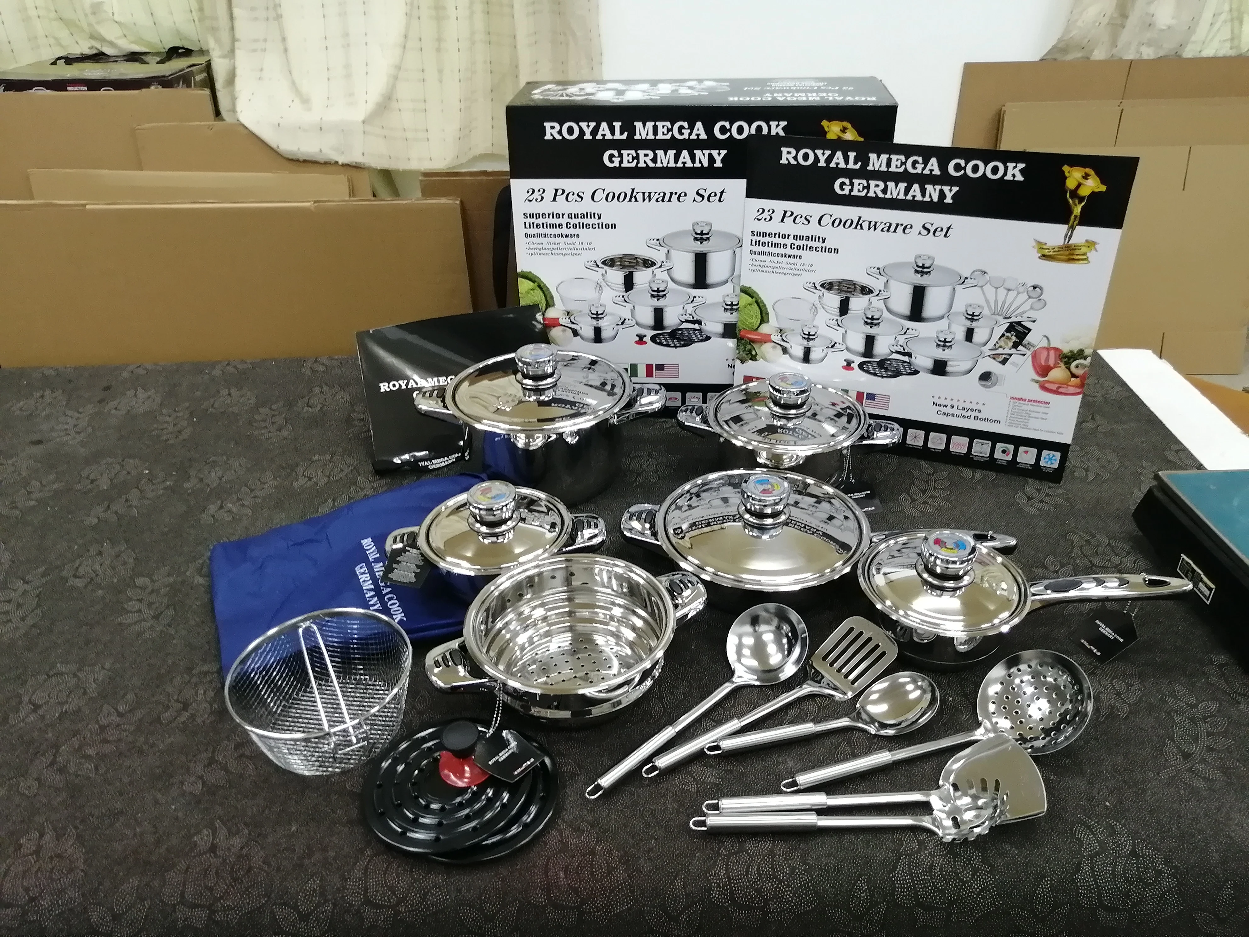 Royal 23-Piece Stainless Steel Cookware Set with Steel Lids for