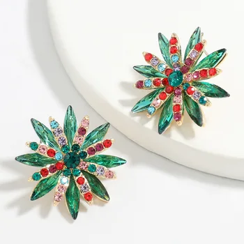 Fashion color diamond series personality all-match alloy rhinestone flower earrings