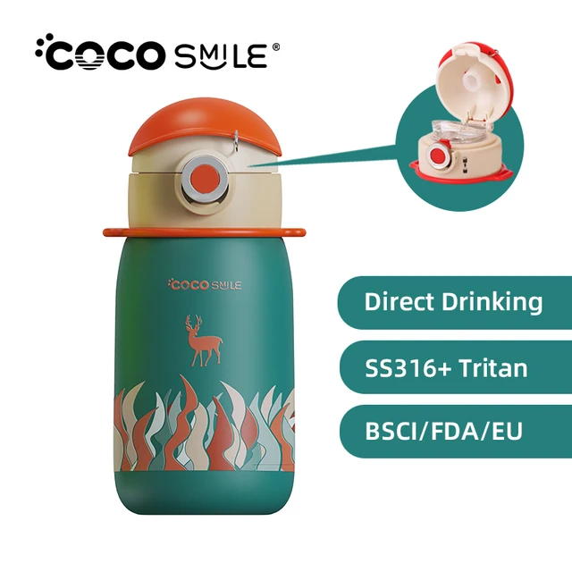 BPA-Free Stainless Steel Water Bottle with Straw for Direct Drinking by Kids