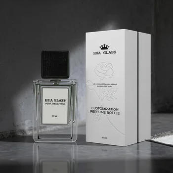 New Design Luxury Square Transparent 30ml 50ml 100ml Glass Empty Perfume Bottle With Wood Cap and Cosmetic Gift Box Packaging