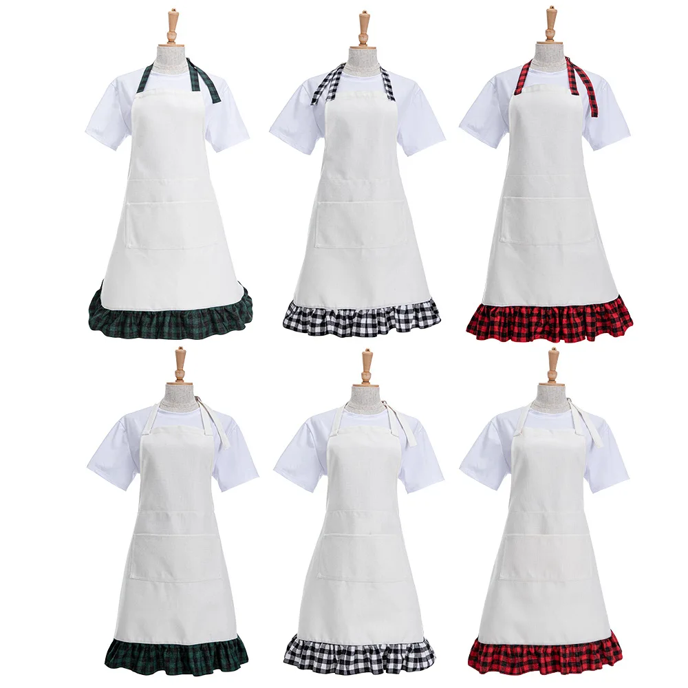 Sublimation Bib Apron Blank Kitchen Aprons With Pockets White Cooking