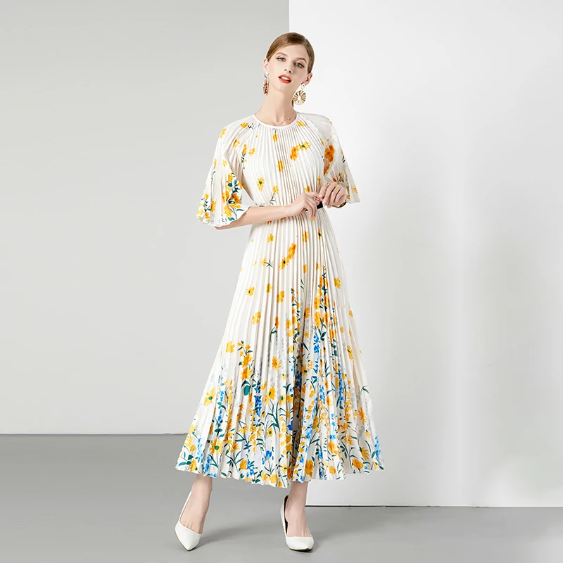 Summer O-Neck Print Casual Dress Women High Waist Maxi Dress Women's  Fashion Dresses Clothes Women Wholesale