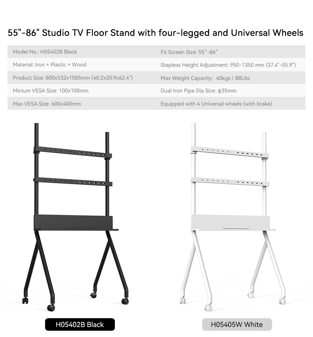 Universal Mobile Rolling Tv Cart Floor Stand For 55 86 Inch Lcd Led Flat Curved Screens Tv
