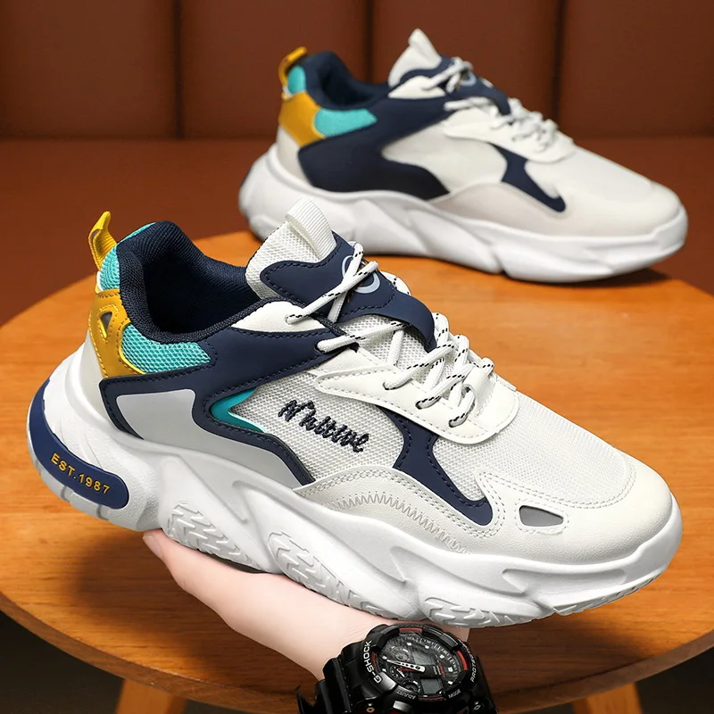 Trendy Men Breathable Mesh Shoes Versatile Thick Sole Sports Shoes Causal Walking Running Sneakers Causal Shoes
