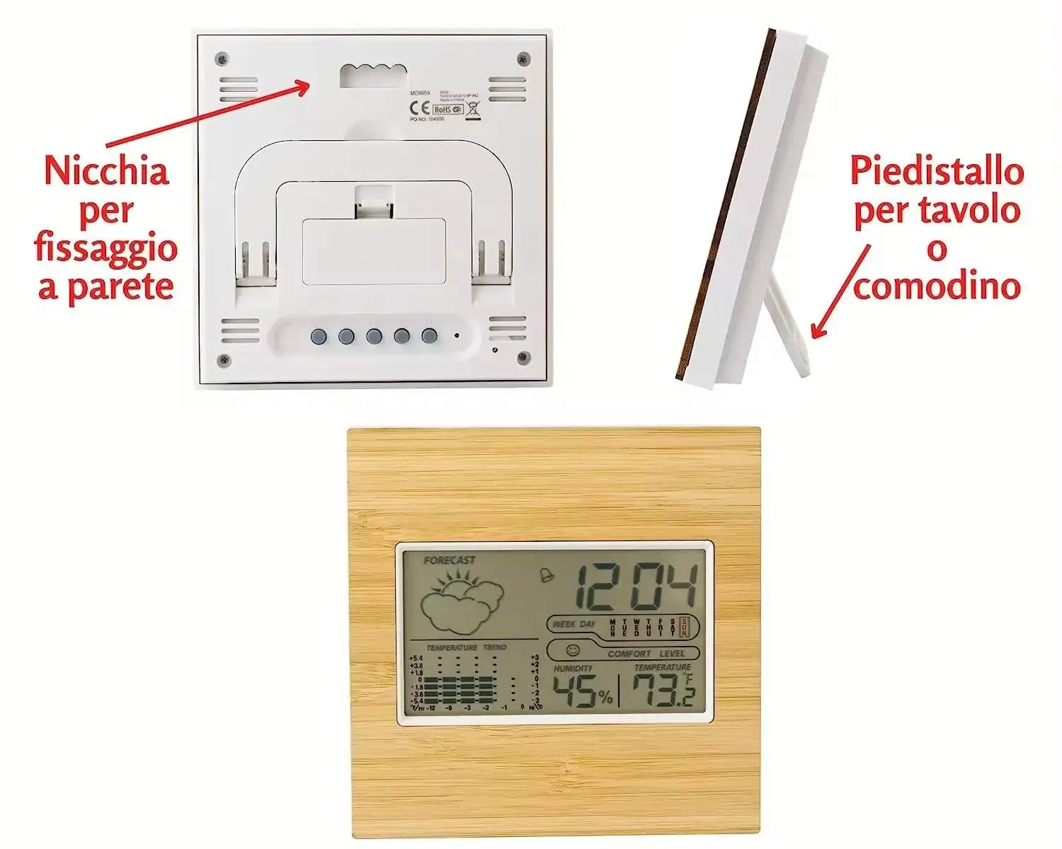 Bamboo Indoor Room LCD Electronic Temperature Humidity Meter Digital Thermometer Hygrometer with Weather Station Alarm