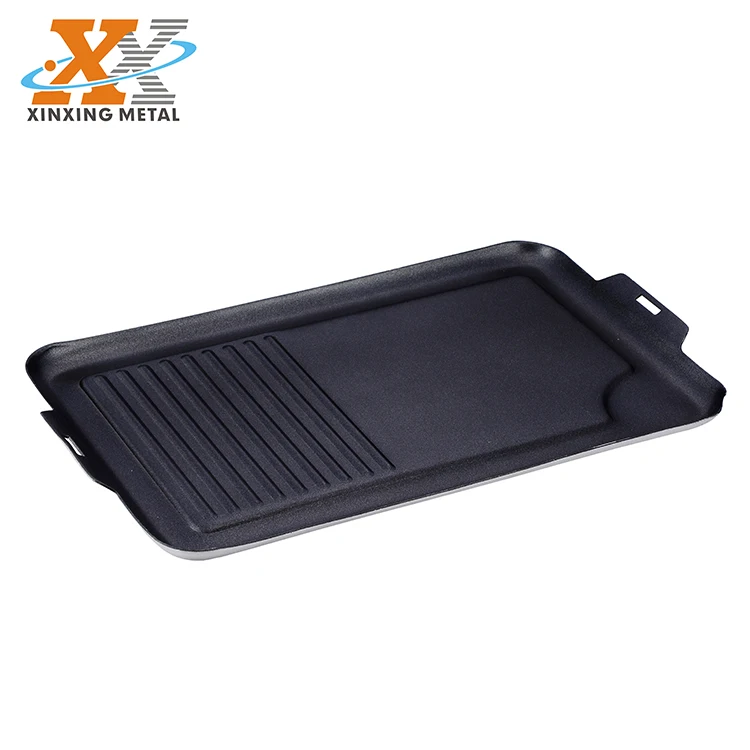 High Quality Camping Cookware Black Non Stick Aluminum Flat Grill Pan factory