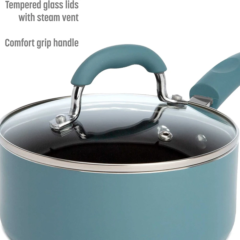 Competitive 12-Piece Set of Non-Stick Aluminum Cookware Fry Pans Pots Ceramic Coating Tempered Glass Lid Hot Sale Metal Cookware