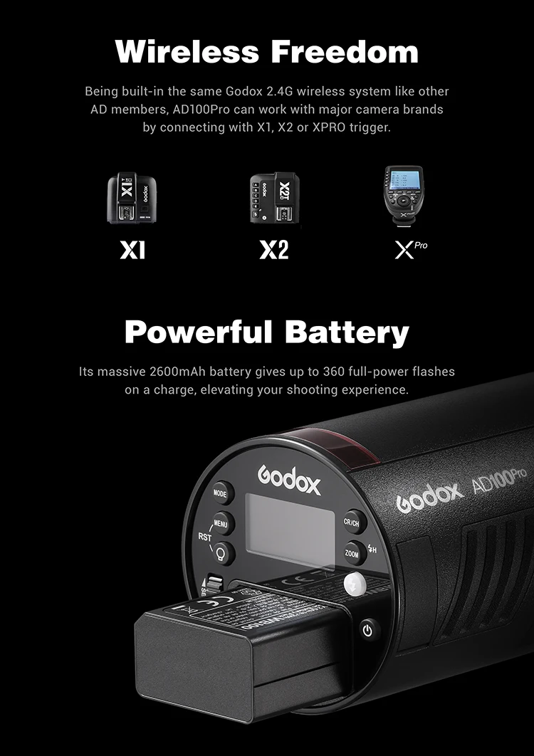 Godox Ad100pro 100ws 2.4g Ttl Photography Flash Strobe 1/8000 Hss ...