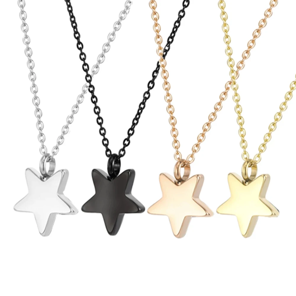 Simple Star Shape Urn Necklace Stainless Steel  Pendant Cremation Jewelry for Ashes Memorial Keepsake Gifts for Women Men