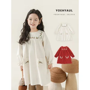 YOEHYAUL Q4426 Child Embroidery Baby Girls Dress Designs Cute Straight Girls Long Sleeve Autumn Dresses for Girls