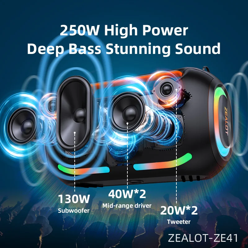 Zealot ZE41 250W Portable Outdoor Party Speaker - 48000mah Battery
