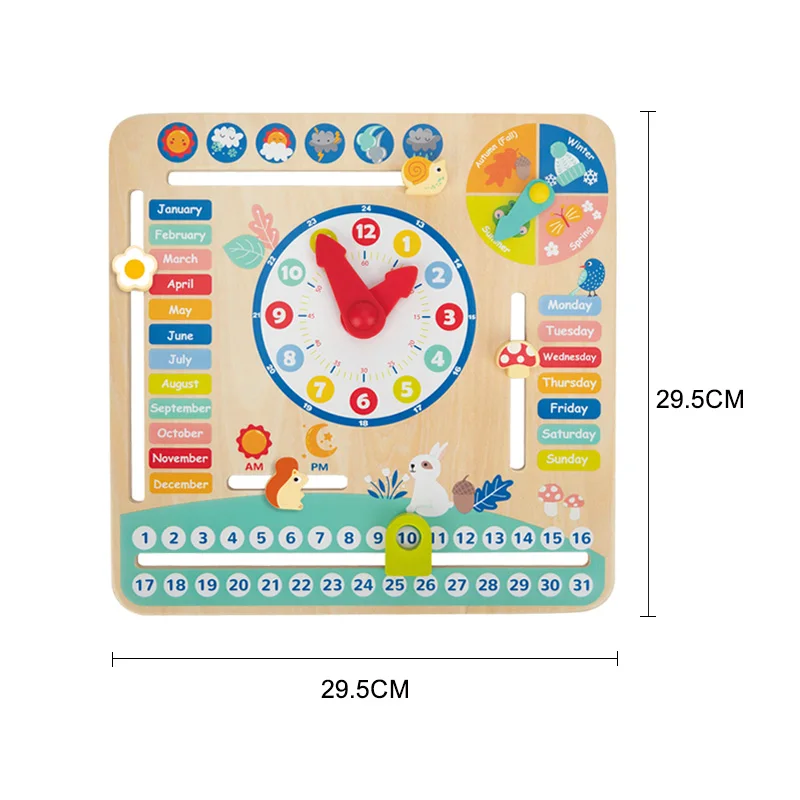 Montessori 6 in 1 Multi-functional Wooden Calendar Toy Clock Date Educational Toys for Kids Learning