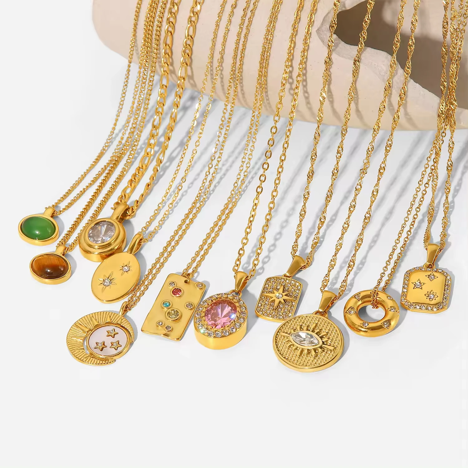 Lefeng New Design 18K Gold Stainless Steel Necklace Zircon Pendant ...