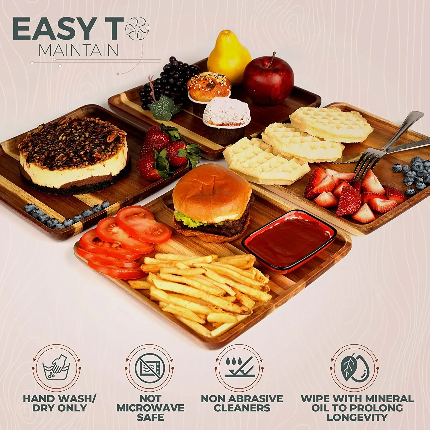 product acacia wood square dinner plates wooden plate for meal dessert charger plate serving tray use easy cleaning and reusable-2