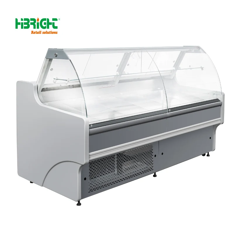 R290 Refrigerant Flat Glass Plug-in Supermarket Deli Display Fridge Meat and Fish Display Chiller Deli Food Display Refrigerator