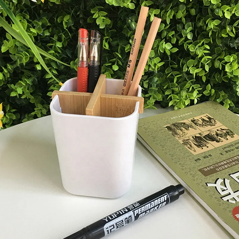 Новый дизайн 2023, современный многофункциональный ручной пенал из бамбукового волокна ручной работы, держатель для карандашей, настольное хранилище