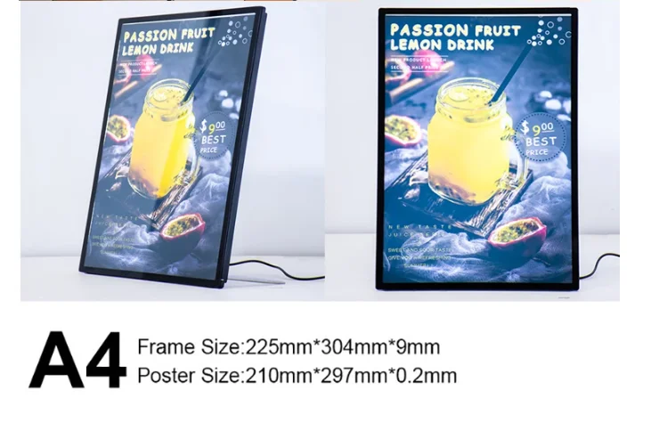 Factory cheapest super slim glowing display board round corner aluminum frame glass drawing light box