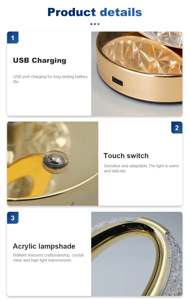 Spot Supply Luxurious Gold Wrought Iron USB Charging Track Shaped Table Lamp LED Transparent Small Desk Lamp