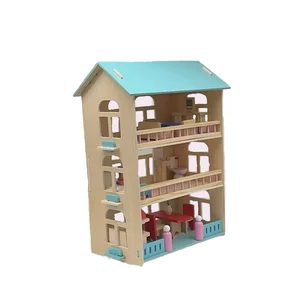 Nordic Style Wooden Doll House Boys and Girls' Simulation Play House Princess Villa for Pretend Play and Preschool