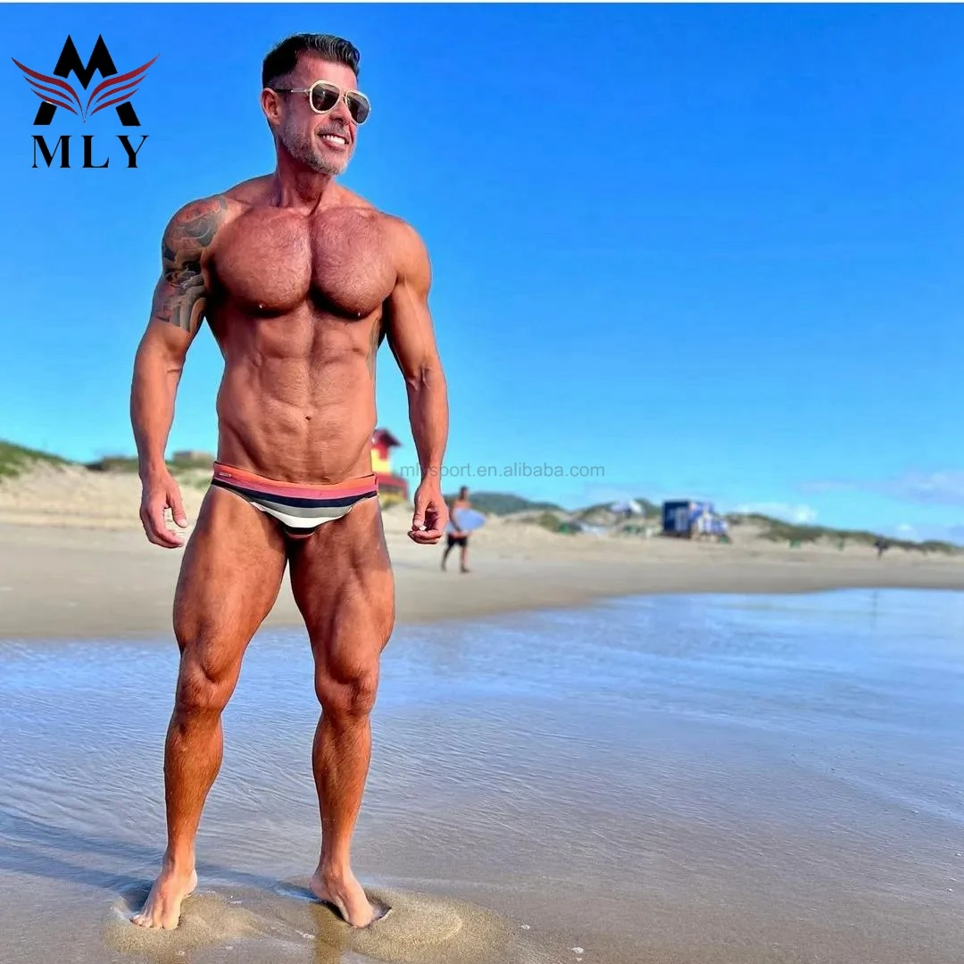 Customized Design Swimwear Stretchy Fabric Striped Mens Swimming Briefs Shorts for Men