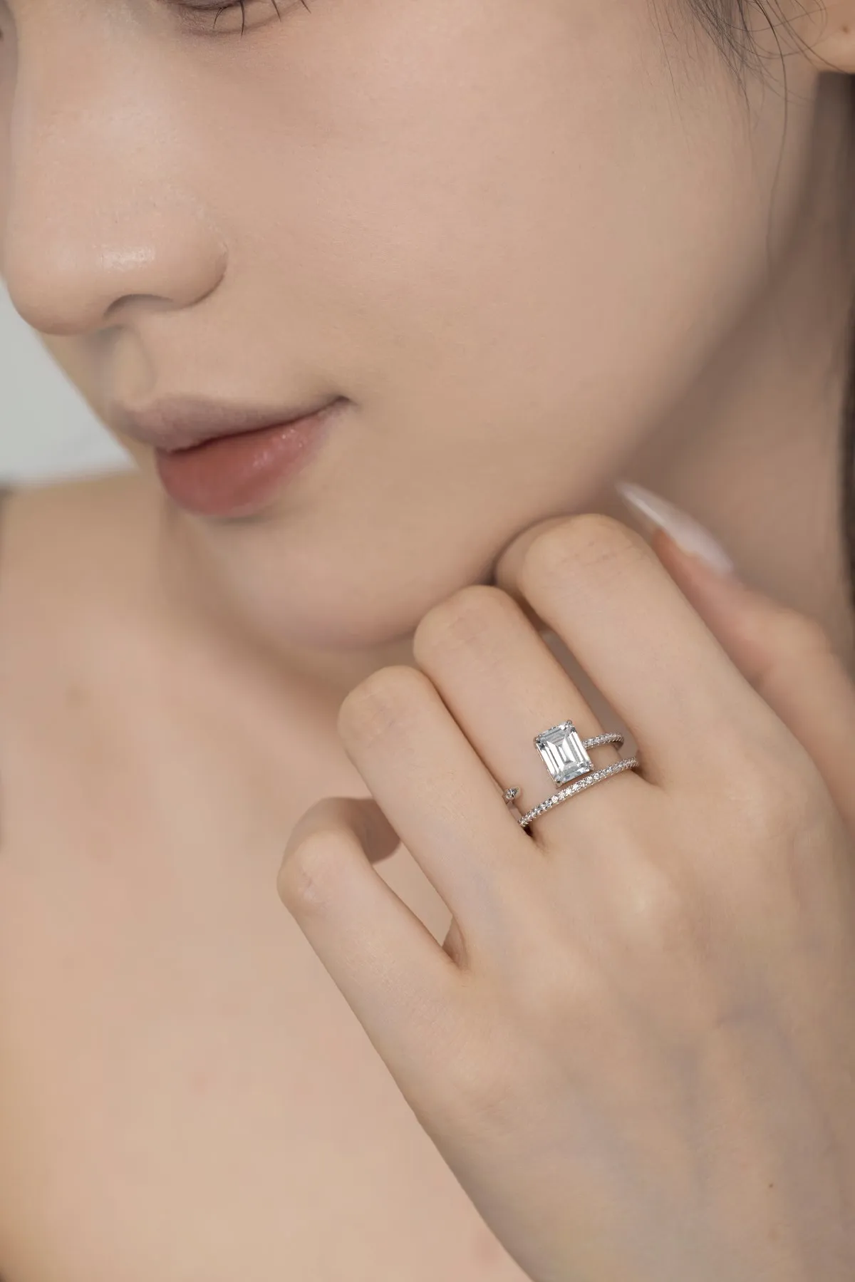 KAKODIY Hot Selling Emerald Cut Double Layer New Design 5A Cubic Zirconia Ring 925 Sterling Silver Wedding Ring Women's Jewelry detail 2