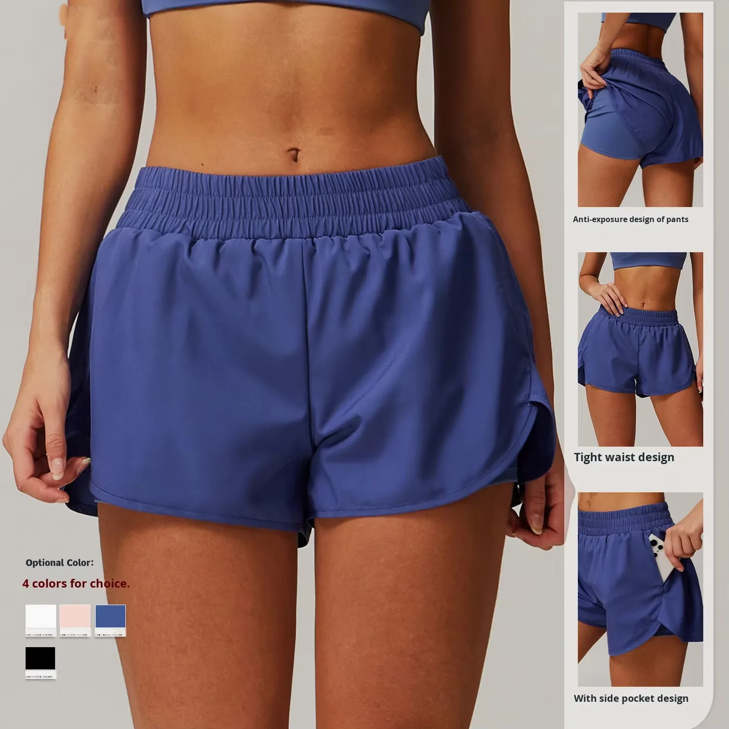 PocketBarelyThere Quick Dry Spandex/Nylon Mid Waist Yoga Shorts Sports Hip Lift Running 