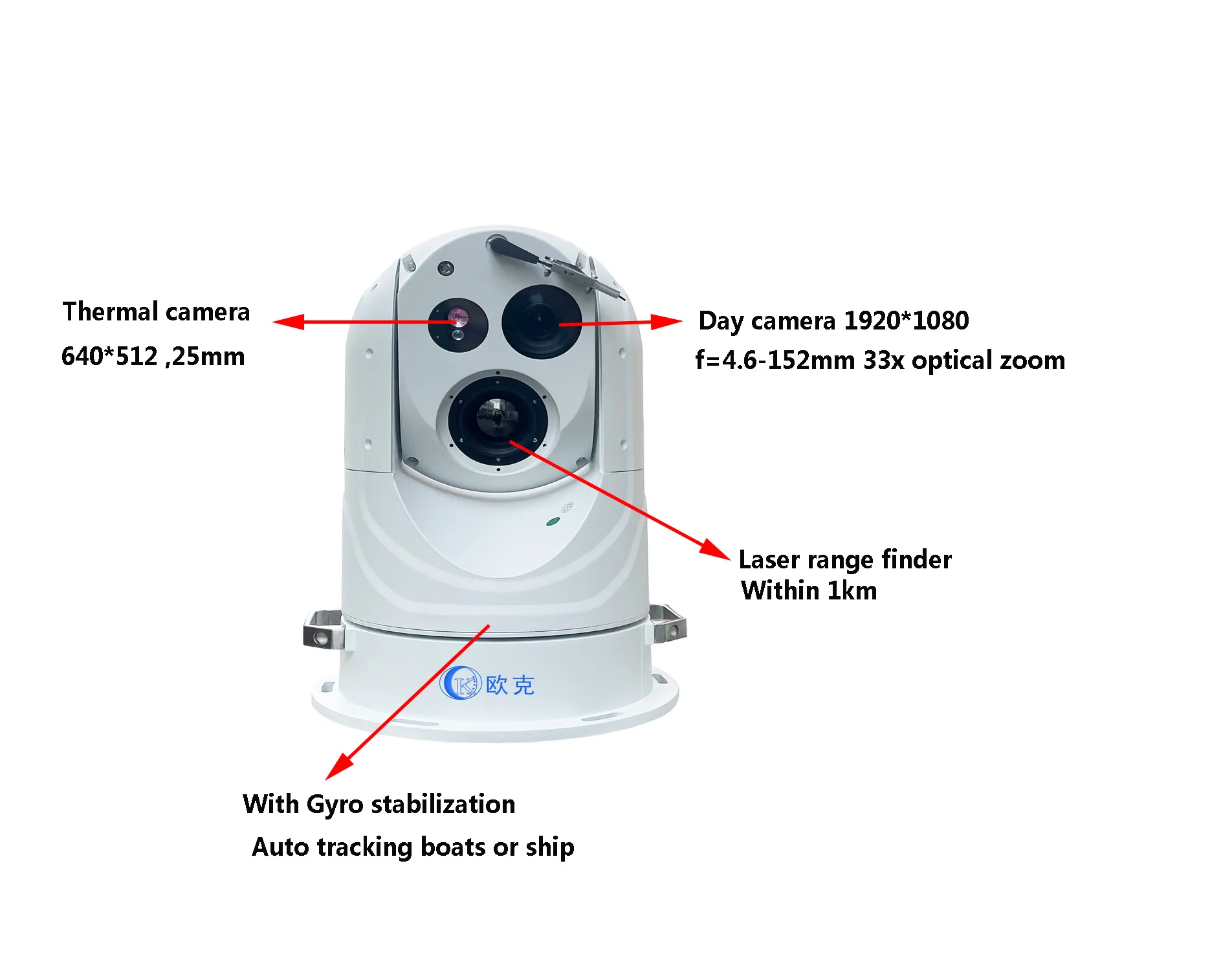 Auto Tracking Marine Thermal Camera Ship Mounted 2 Axis Gyro Stabilization Long Range Thermal Camera Ptz