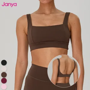 Janya Quick Dry Naked Feeling Yoga Bra for Women Wearable Outside Casual Sports Fitness Solid Color Fixed Shoulder Straps Bra