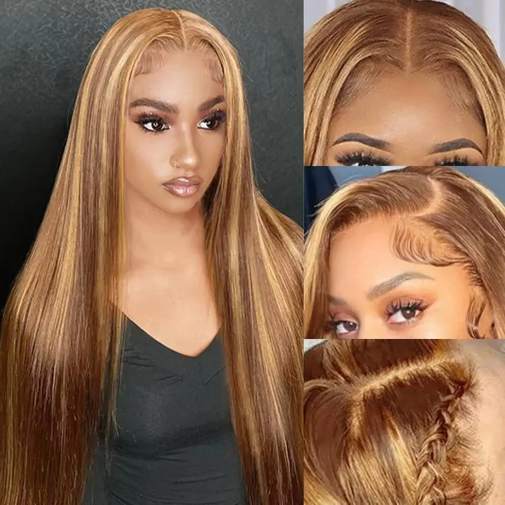 Peruka z koronką z przodu 13x4 Włosy ludzkie Prosta Miodowy Blond Ombre HD Przezroczysta Peruka z koronką z przodu z Baby Hair dla Kobiet_voghion.com