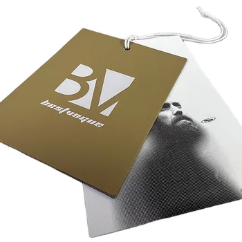 Customized LOGO Luxury Embossed Paper Hanging Tag Clothing Label Hanging Tag with Rope Printing Image Two Hangers